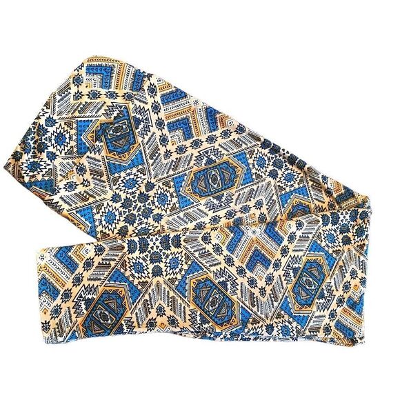 0484 LuLaRoe Size T & C Leggings Blue and Yellow Zigzag Print New - Picture 1 of 5